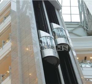 China Panoramic Glass Wall 2.0m/s Speed Observation Hotel Lift With 450kg-2000kg Capacity 3 Sides Stainless Steel Handrail factory