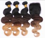 12 Inch 100% Brazilian Virgin Hair With Closure Middle Part / Colorful Ombre