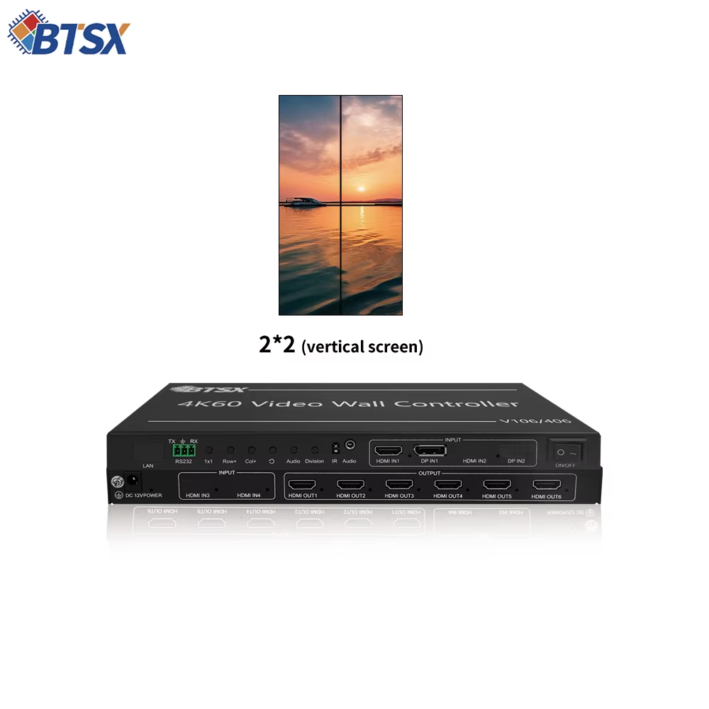 4K60 Video Wall Controller with HDMI2.0/DP1.2 Input and 6 HDMI Outputs Powered
