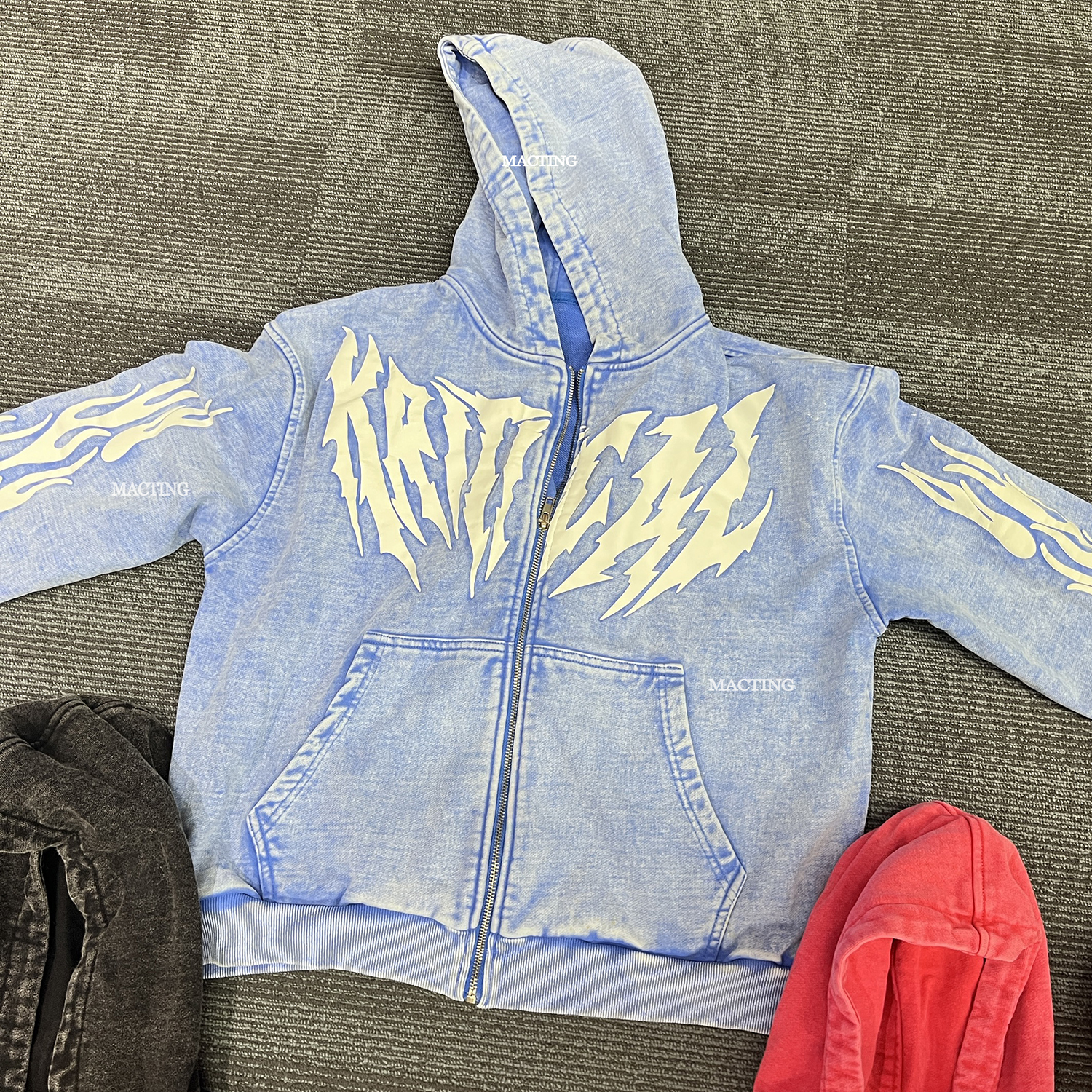 Custom Hoodies Lined or Custom 100% Cotton Puff Printing Streetwear Acid Washed Heavyweight Zip Up Hoodies