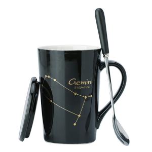 China 12 Constellation Custom Ceramic Mugs Coffee Tumbler Cups With Lid And Spoon factory