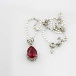 Women Fashion 7mm x 9mm Pear Shaped Ruby Cubic Zirconia Silver Pendant Necklace