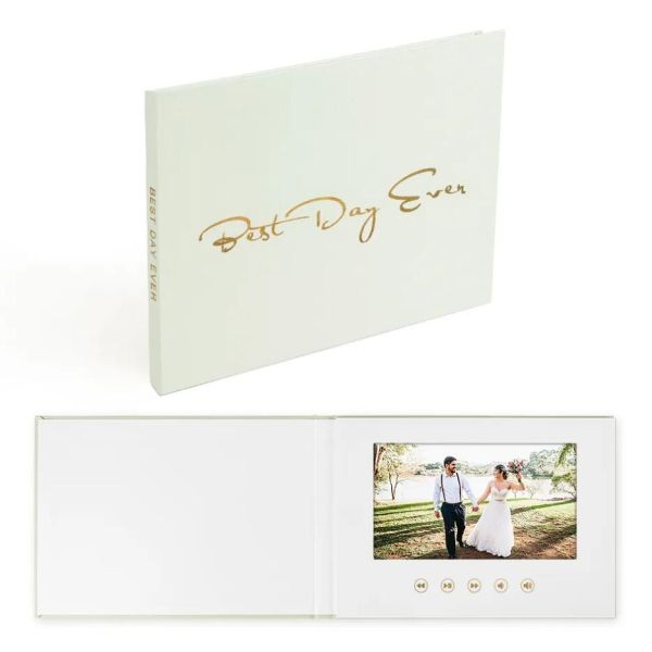 China customized 7 inch/10 inch HD LCD wedding video book motion books with linen cover and FOIL print factory