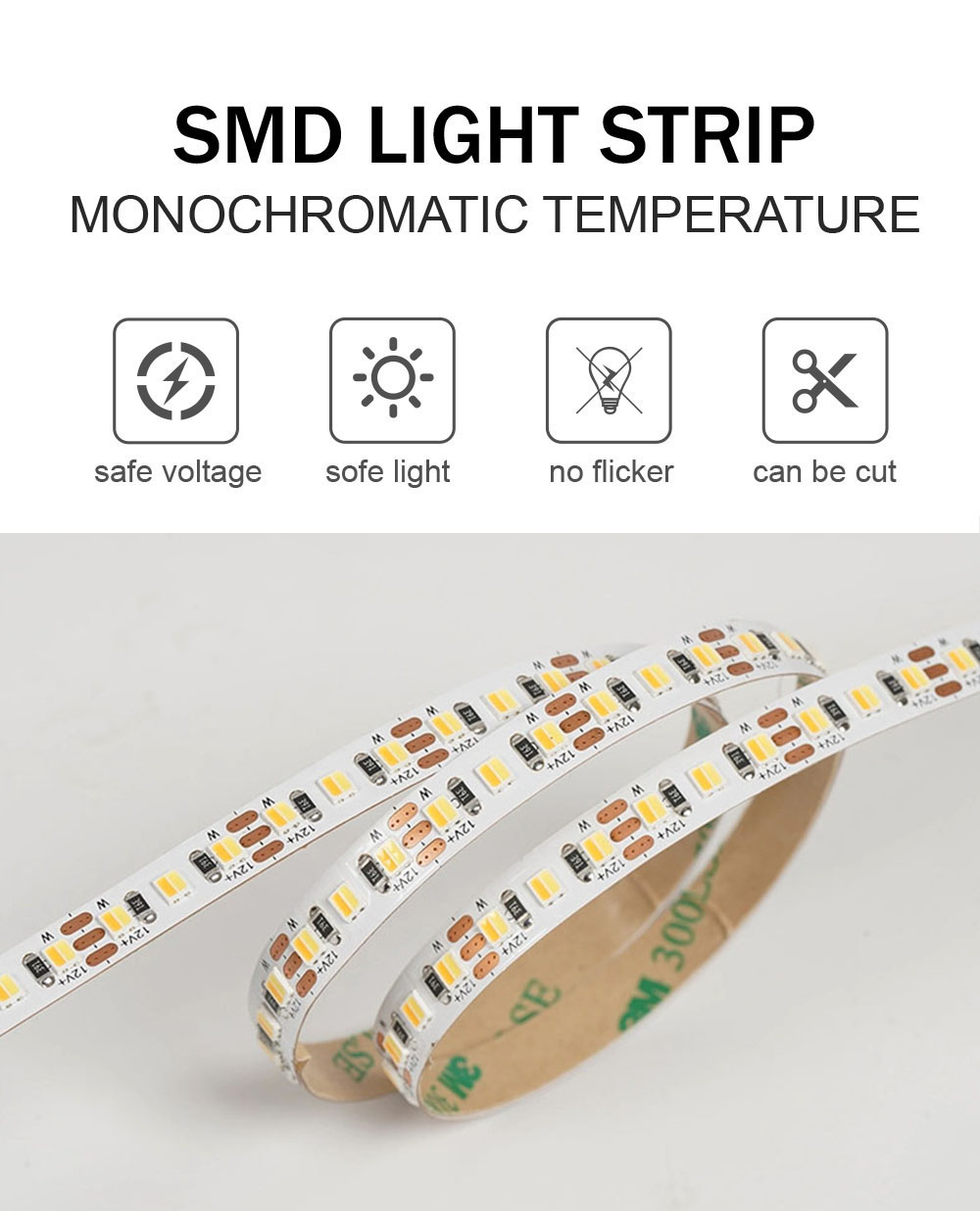 12v24v 8mm 6500K White Electroplate Flexible SMD2835 Led Strip Light for Your Benefit