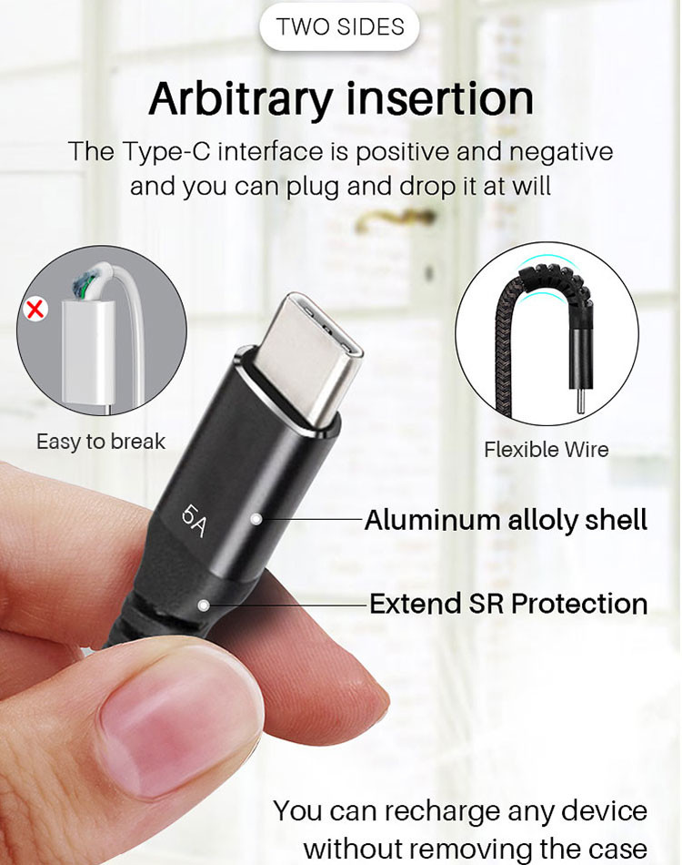 100W 6.6Ft Type C To USB 3.0 Data Cable Aluminium Alloy