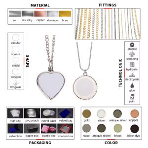 Custom Heart Photo Necklace Sublimation Silver Heart Pendant Necklace
