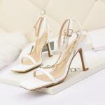 3193-3 European And American Sexy Square Toe Open Toe High Heels, Metal Chain,