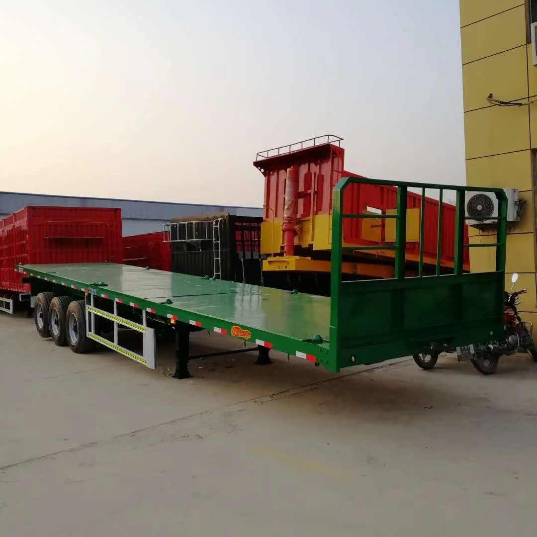 New Tri-Axle 40 Tons Foot Container Chassis Flatbed Semi Trucks Trailer