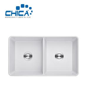China Double Bowl Granite Kitchen Sink Undermount Quartz Granite Stone Composite Sink for House Kitchen factory