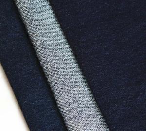China hot !!!Indigo French Terry jean fabric,indigo cotton/polyester/spandex knitted denim fabri factory