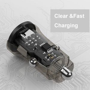 C Transparent USB Type Car Charger Fast 30W 6A QC3.0 PD For IPhone 13 Pro Max