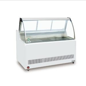 China Trapezoidal Duck Neck Cabinet White Glass Display Cabinet Meat Cabinet factory