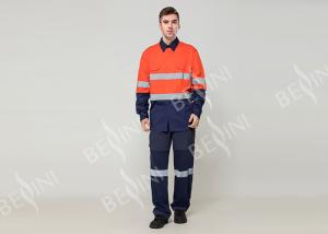 China Double Stitching Safety Work Clothes High Visable Orange Jacket Bib Pants Suit factory