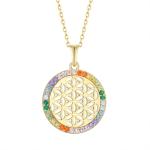 YASVITTI 925 Sterling Silver Flower of Life Rainbow CZ Pendant Necklace Yoga and