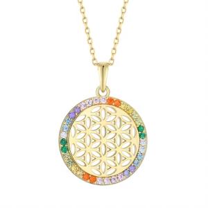 China YASVITTI 925 Sterling Silver Flower of Life Rainbow CZ Pendant Necklace Yoga and Meditation Necklace Jewelry Wholesale factory