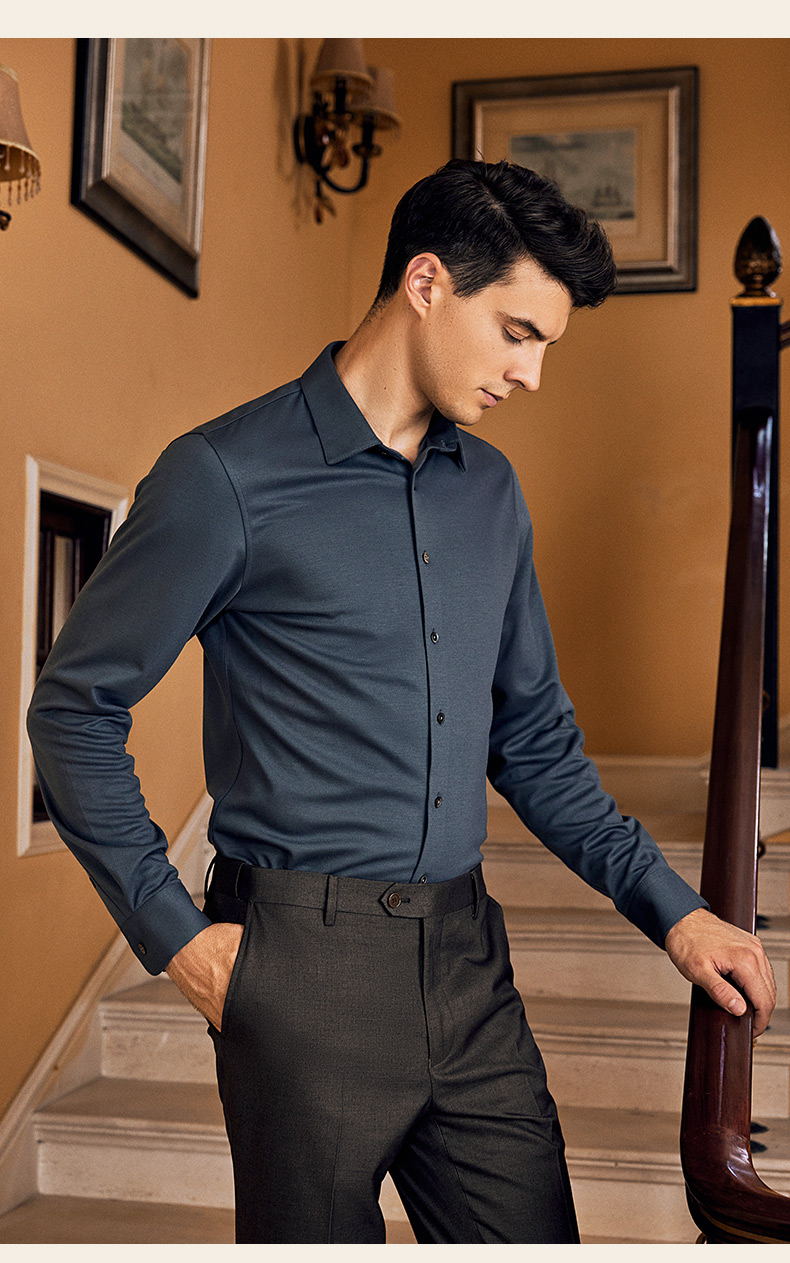 Business Professional No Ironing Men's Long-Sleeved Shirts with Customized Logo Printing