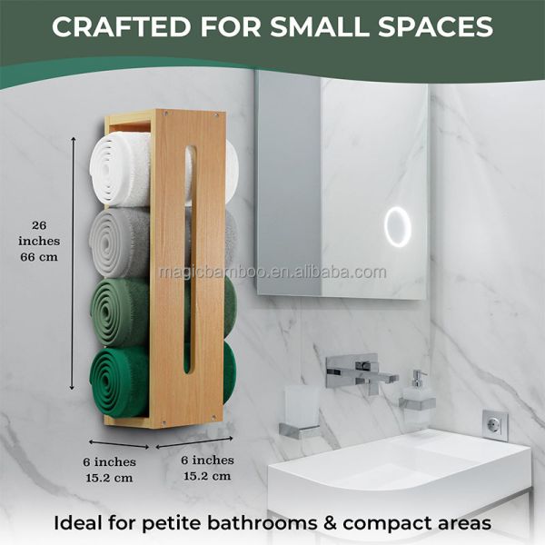 Wooden Bamboo Bathroom Storage Rack Towel Shelf Eco Friendly