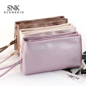 China Double Zipper Travel Toiletry Cosmetic Waterproof Shiny PU Bag factory