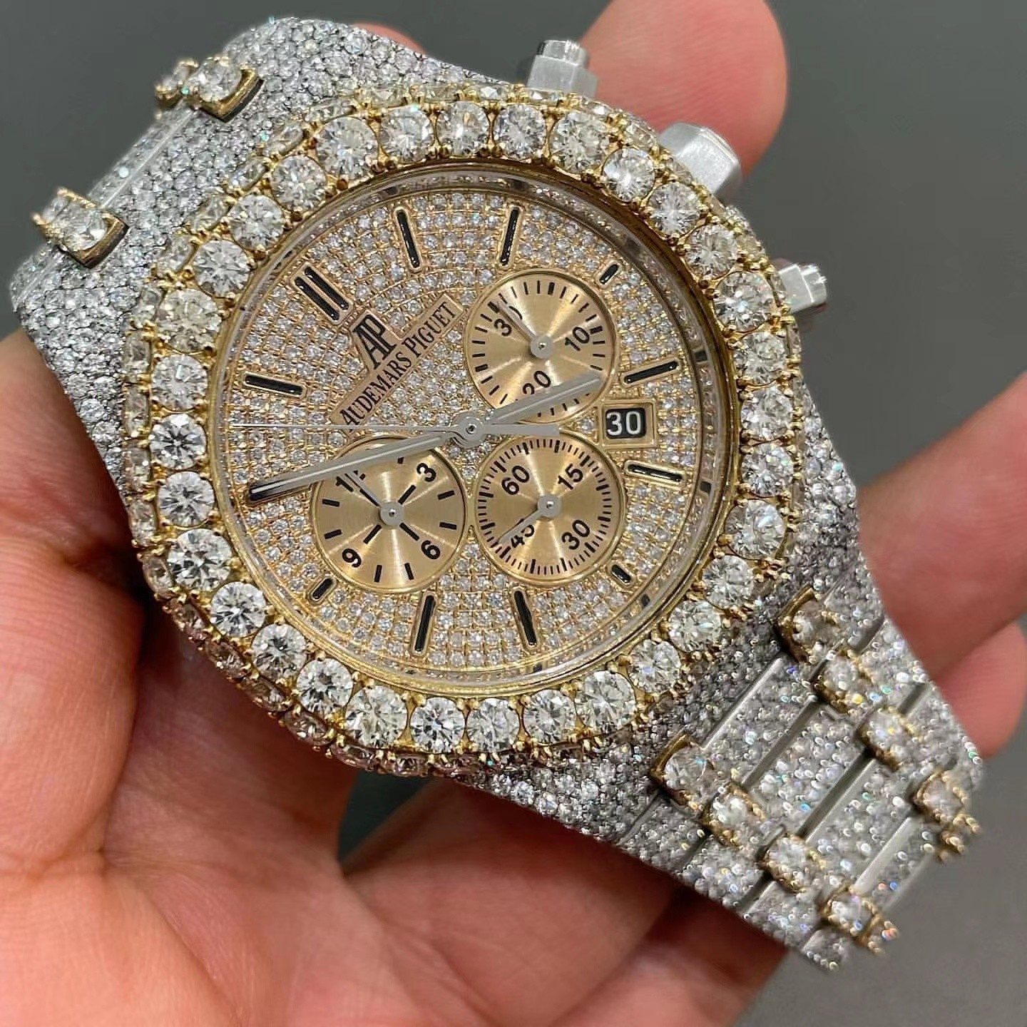 Stainelss Steel Custom Moissanite Watches Moissanite Audemars Piguet Royal Oak