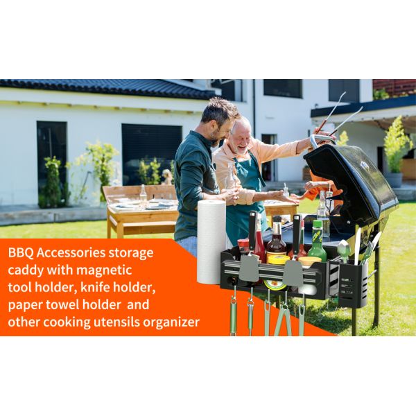 Handy BBQ Accessories Storage Caddy with Magnetic Tool Holder and Paper Towel Holder