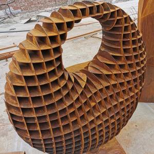 China Corten Steel Large Metal Garden Sculptures With Three Dimensional Orb Shape factory