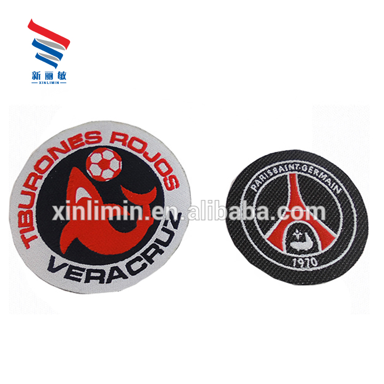 Button On Style Custom Design Iron On Woven Patches for Soccer Team Club Personalized