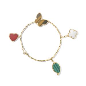 China 4 Motifs Lucky Alhambra Bracelet 18k Yellow Gold With Carnelian / Tiger'S Eye Stone factory