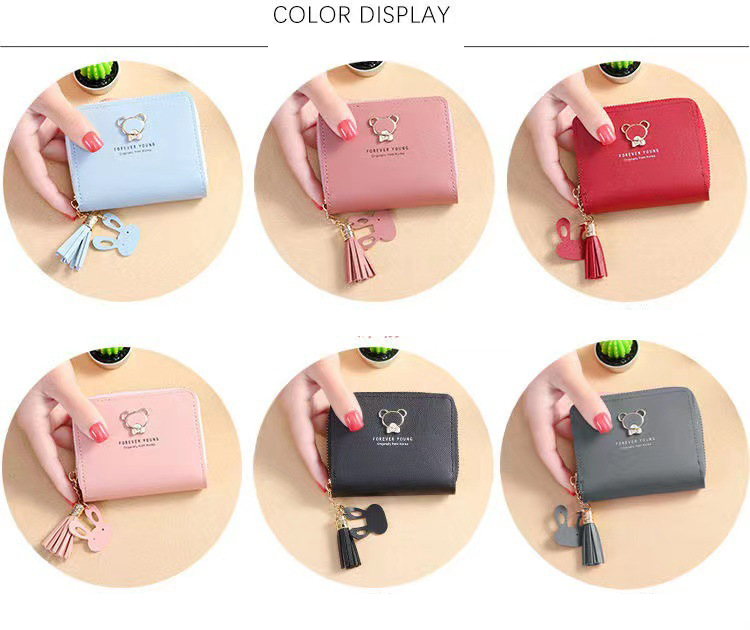 Small Ladies PU Leather Wallet Female Two-fold Hasp Mini Cute Clutch Decoration None