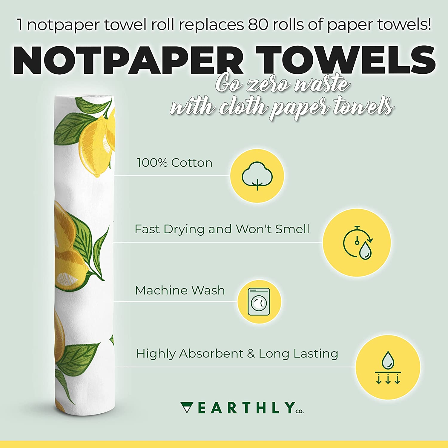 25 Pack Reusable Paper Towels Durable Cardboard Roll 100% Cotton Cloth 10 Count Pack of 1