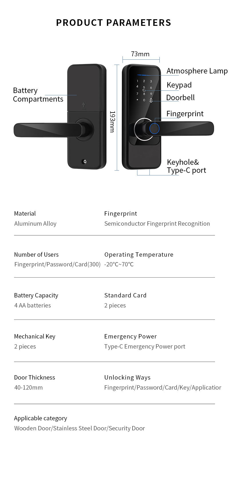 S810 Inteligent Fingerprint Lock Wifi Keys Simple Door Lock Tuya Fingerprint TTlock Smart Home Door Lock