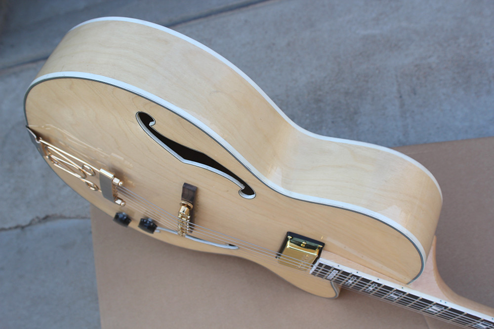 Custom Classic F hole wood natural color hollow body electric guitar colors is optional free shipping