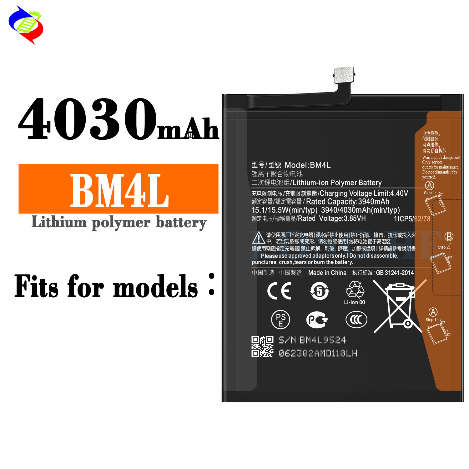Lithium Polymer BM4L 4.40V 4030mAh Original Xiaomi Phone Battery for Xiaomi Batteries