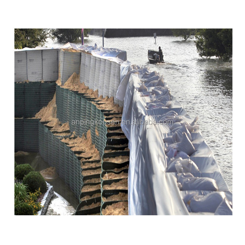 Defensive Barrier Welded Steel Sandbags Bastion Flood Wall at with Grey Geotextile