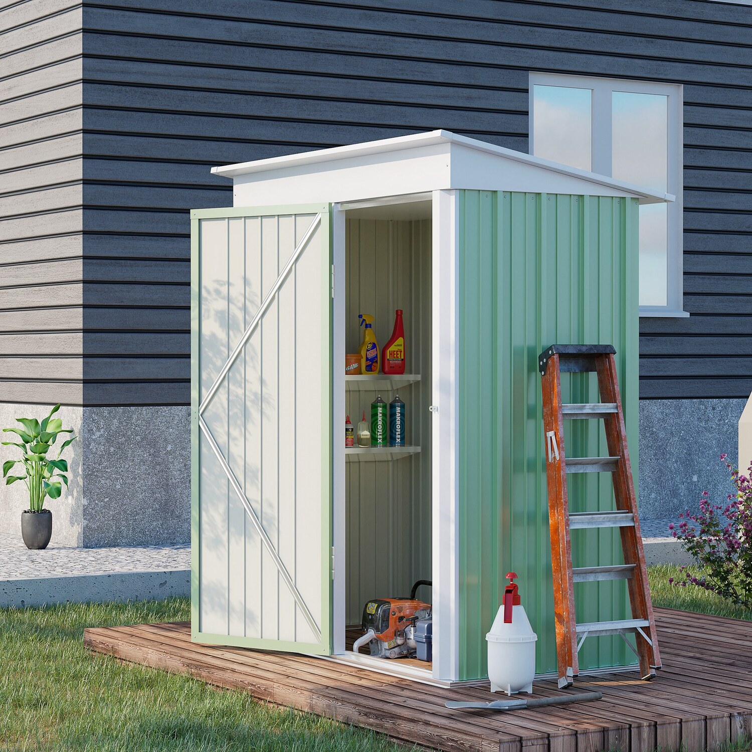 Secure Lockable Door Storage Shed for Tools and Bikes 2-tier Adjustable Shelf Design