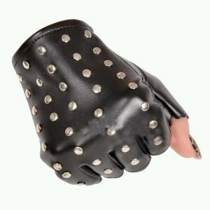 China Black PU Leather Studded Lined Biker Punk Driving Fingerless gloves Eyelets Gloves factory