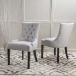 Contemporary Fabric Dining Chairs Light Gray Tufted Upholstered With Nailhead