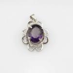 Sterling Silver Amethyst Cubic Zirconia Pendant Women Necklace (PSJ0176)