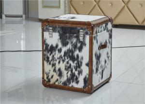 China Vintage Style Leather Storage Trunk Cow Leather Fur Material 1 Drawer Top Genuine Handle factory