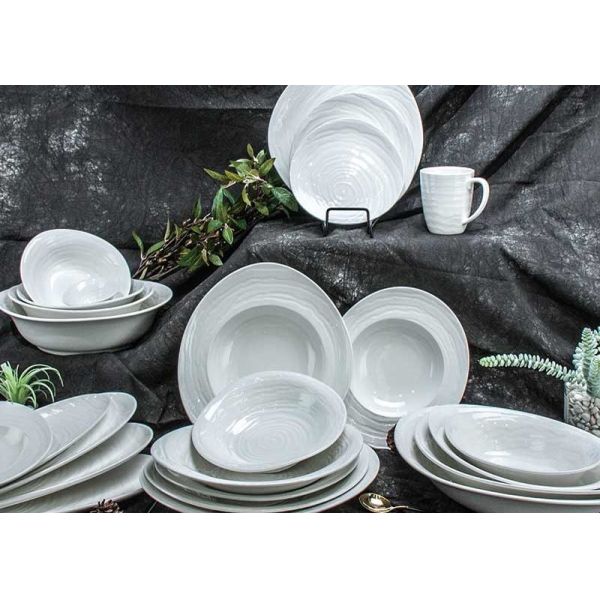 China Swirl Emboss 16pc Dinner Set Irregular For Wedding Party factory