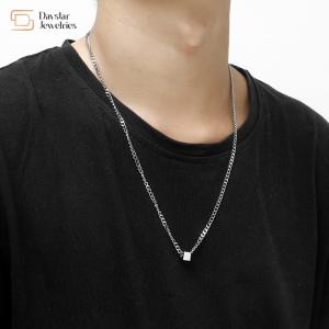 China Hip Hop Titanium Steel Clavicle Cuban Chain Necklace Square Block Pendant Chokers factory