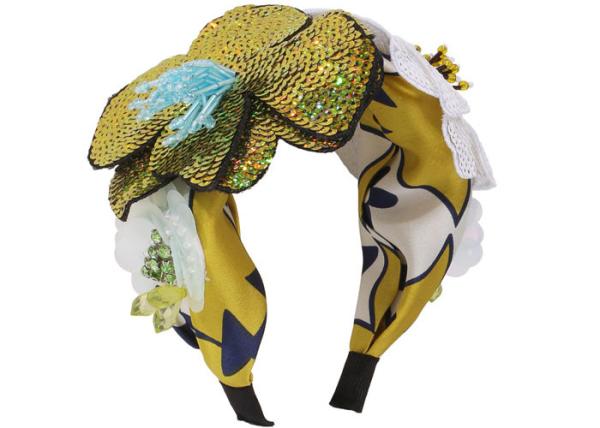 influencers fashion contrasting color fabric headband with flowers sequin rice