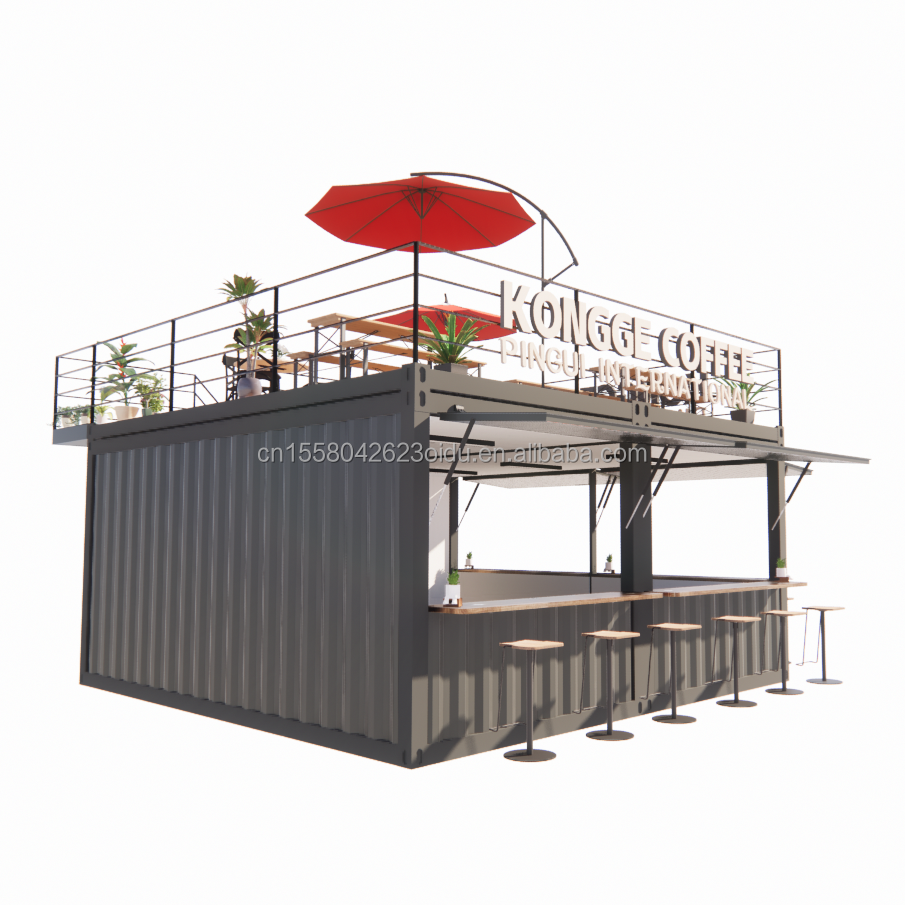 Prefabricated Pop up Container Restaurant Shop Street Food Kiosk with Galvanized Steel Square Tubes Design