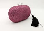 Pink Crystal Embellished Evening Bag , Rhinestone Wedding Clutch With Tassels