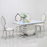 Flower Base 160x90x75cm SS Dining Tables 6 Seater White Glass Top