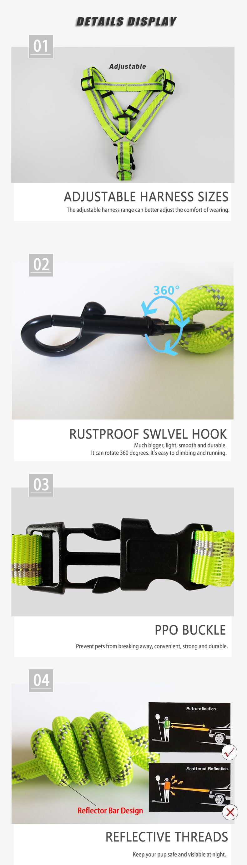 Adjustable Reflective Pet Dog Cat Harness With Nylon Leash Outdoor Training Collar Night Safety