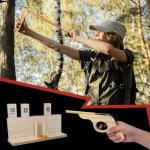 Customized Wooden Multi-Shot Rubber Band Pistol Wooden Slingshots Toy Wooden