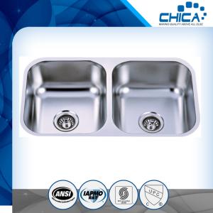 China Best discount cheap price undermount SUS304 stainless steel double bowll kitchen sink factory