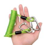 Plastic TPU Coiled Tool Lanyard Double Stainless Steel Carabiner Hooks Green