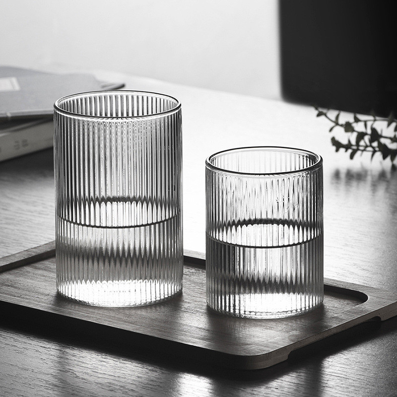 Classic Lead free Glass Drinking Cup 300ml 400ml Vertical Striped