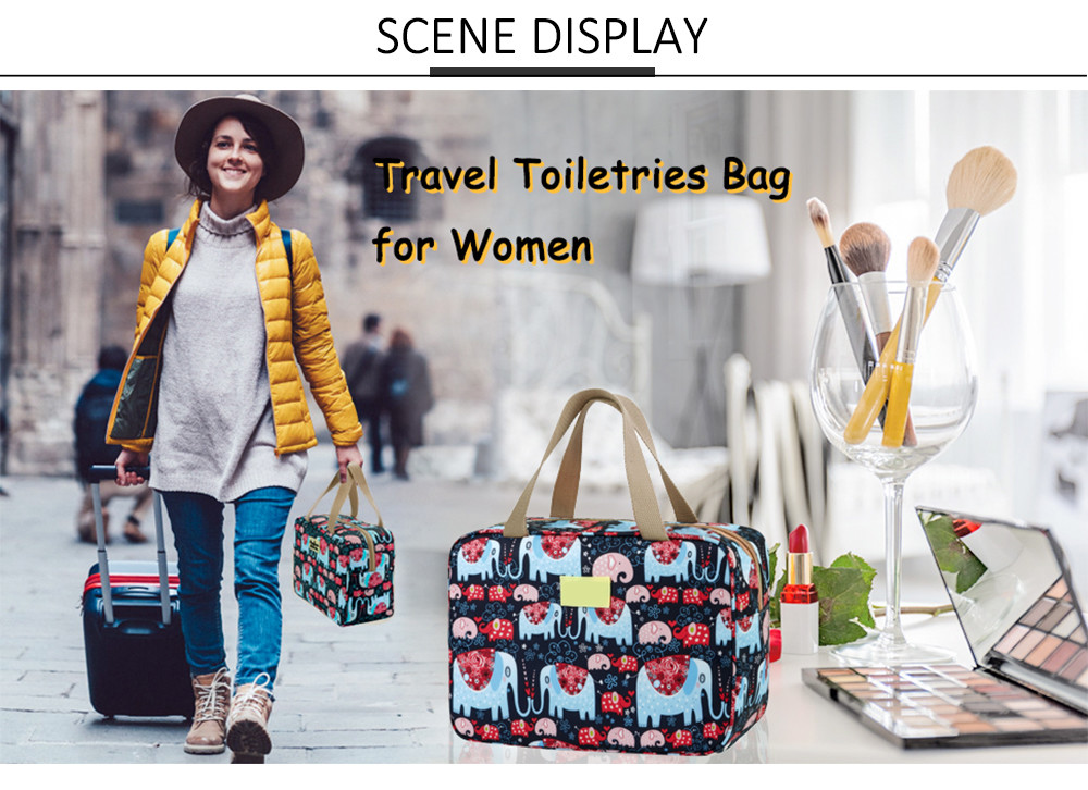 Leak Proof Floral And Elephant Cosmetic Toiletry Bag For Girls
